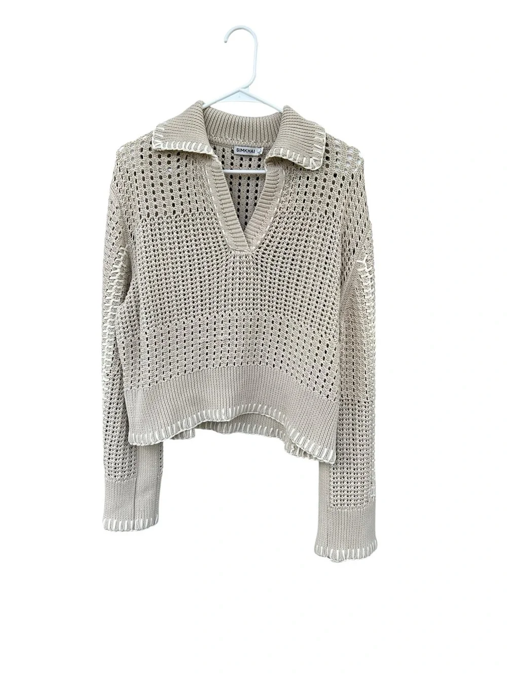 SIMKHAI Beige Crochet Knit Sweater - Size Medium - 100% Cotton - Minimalist - Picture 2 of 11
